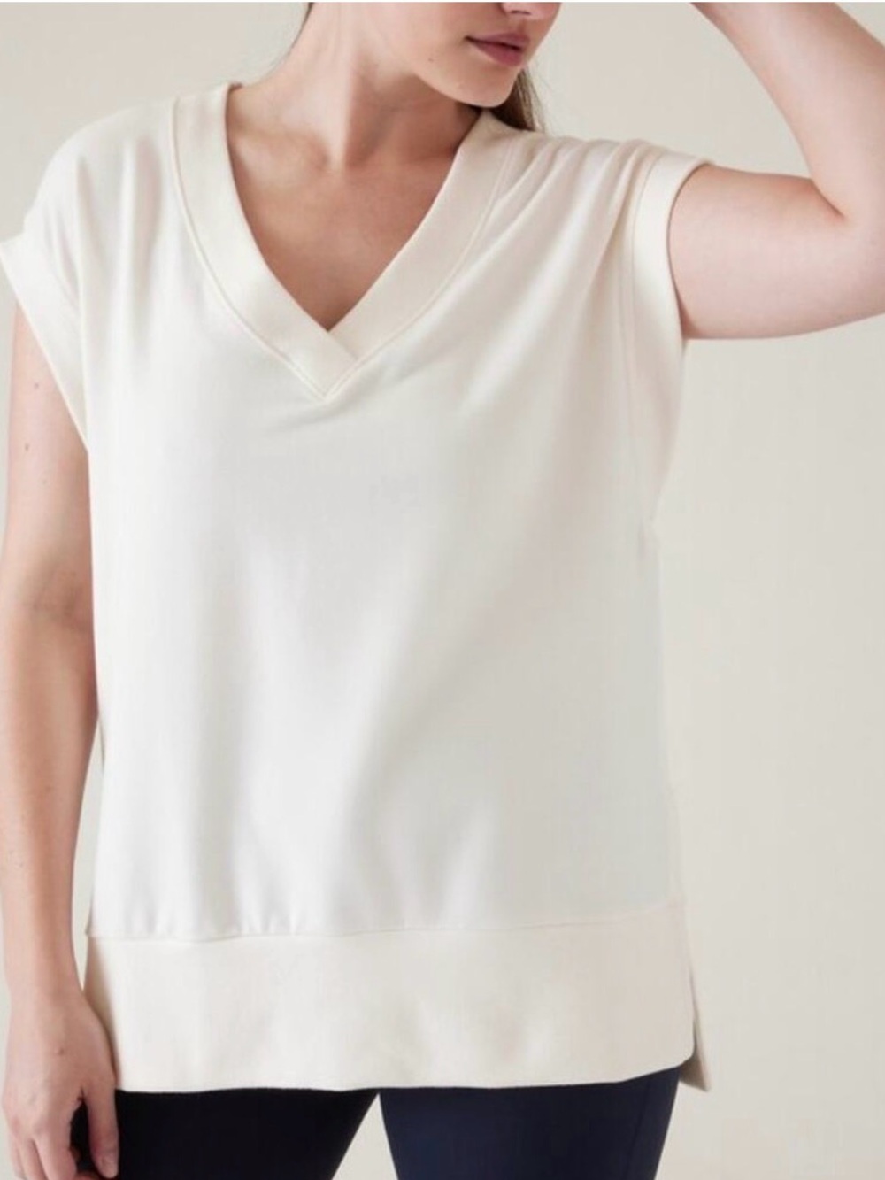 Athleta Retroterry sweatshirt vest, cream color, size large